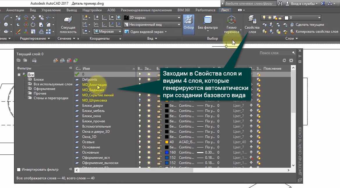 Слои в автокад, свойства и параметры слоя